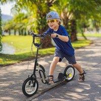 HOMCOM Kids Stunt Scooter with 12" Rubber Tyres, Adjustable Handlebar in Black