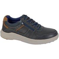 Route 21 Men's Original Denim Leather Zip Trainers in Navy | Size: 12