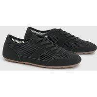 Oasis Women's Tracie Faux Leather Mesh Lace Up Trainers in Black | Size: 6
