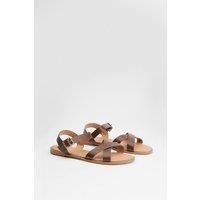 Dorothy Perkins Women's Florence Faux Leather Cross Strap Flat Sandals in Chocolate | Size: 7