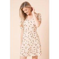 Dorothy Perkins Women's Neutral Spot V Neck Short Sleeve Mini Dress in Pink | Size: 10