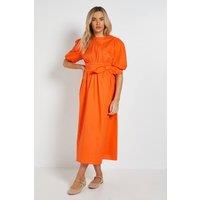 Dorothy Perkins Women's Bow Waist Detail Puff Sleeve Midi Dress in Orange | Size: 16