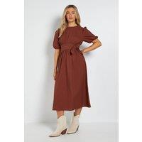 Dorothy Perkins Women's Bow Waist Detail Puff Sleeve Midi Dress in Chocolate | Size: 10