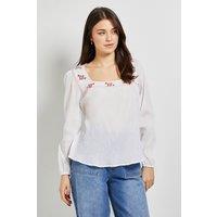 Dorothy Perkins Women's Embroidered Detail Long Sleeve Blouse in White | Size: 16