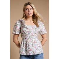Dorothy Perkins Women's Square Neck Ruffle Peplum Printed Top in Floral | Size: 8