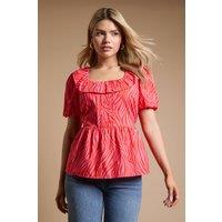 Dorothy Perkins Women's Square Neck Ruffle Peplum Printed Top in Zebra | Size: 16