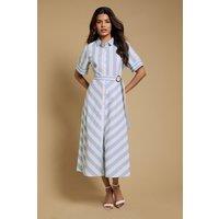 Dorothy Perkins Women's Petite Belted Stripe Shirt Midi Dress in Blue | Size: 18
