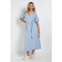 Dorothy Perkins Women's Volume Sleeve Wrap Midi Denim Dress in Light Wash | Size: 16