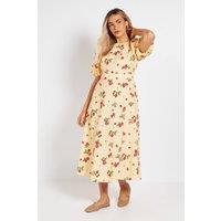 Dorothy Perkins Women's Puff Sleeve Princess Seam Poplin Midi Dress in Floral | Size: 10