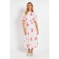 Dorothy Perkins Women's Puff Sleeve Princess Seam Poplin Midi Dress in Pink | Size: 14