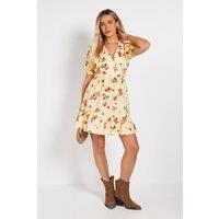 Dorothy Perkins Women's Ruffle Shoulder Puff Sleeve Poplin Mini Dress in Yellow | Size: 12