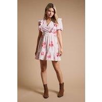 Dorothy Perkins Women's Ruffle Shoulder Puff Sleeve Poplin Mini Dress in Pink | Size: 8
