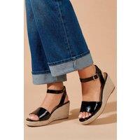 Dorothy Perkins Women's Wide Fit Rebekah Faux Leather Peep Toe Espadrille Wedge Sandals in True Black | Size: 5
