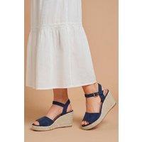 Dorothy Perkins Women's Wide Fit Rebekah Faux Suede Peep Toe Espadrille Wedge Sandals in Navy | Size: 8