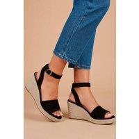 Dorothy Perkins Women's Wide Fit Rebekah Faux Suede Peep Toe Espadrille Wedge Sandals in Natural Black | Size: 6