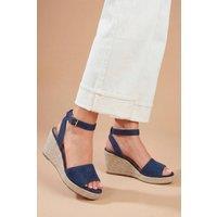 Dorothy Perkins Women's Rebekah Faux Suede Peep Toe Espadrille Wedge Sandals in Navy | Size: 6