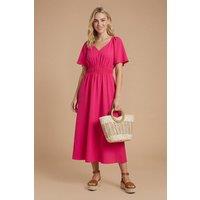 Dorothy Perkins Women's Flutter Sleeve Midi Dress in Magenta | Size: 10