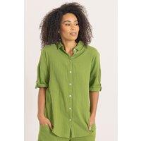 Klass. Women's Drop Shoulder Textured Cotton Shirt in Dark Green | Size: 12