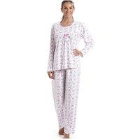 Camille Women's Classic Jersey Cotton Ditsy Floral Print Pyjama Set in Pink | Size: 24-26