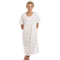 Camille Women's Classic Floral Dot Print Jersey Nightdress in Pink | Size: 14-16