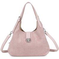Fontanella Fashion Women's Caly Suede Tri-Compartments Top Handbag Hobo Bag with Detachable Strap in Pale Pink