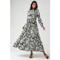Hiccup Women's Printed Maxi Dress with Shirt Collar in Black | Size: XS
