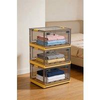 ExtraStar 3-Pack Foldable Clear Storage Boxes with Wheels & Lid in Yellow