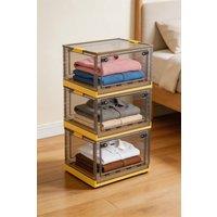 ExtraStar 3-Pack Foldable Clear Storage Boxes with Wheels & Lid in Yellow