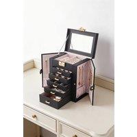 ExtraStar Large Faux Leather Jewellery Box with Mirror & Gold Accents in Black