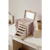 ExtraStar Faux Leather Jewellery Box with Mirror & Gold Accents in White