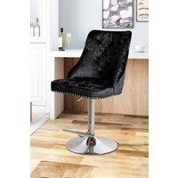 Living and Home Modern Velvet Upholstered Adjustable Height Swivel Bar Stools Gas Lift with Nail Head Trim in Black