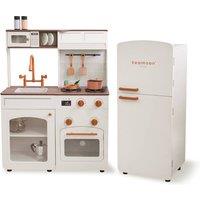 Teamson Kids Wooden Play Kitchen with Modular Fridge, Sink & 14 Accessories in White