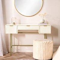 OHS Ribbed Dressing Table Vanity Makeup Desk with 3 Drawers in Cream