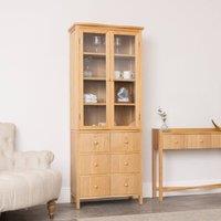 Melody Maison Large Curved Wood Glass Fronted Tall Display Cabinet - Austin Wood Range in Brown