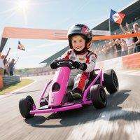 HOMCOM 24V Electric Go Kart for Kids, Drifting Ride-On Go Kart for 8-12 Years in Pink