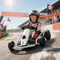 HOMCOM 24V Electric Go Kart for Kids, Drifting Ride-On Go Kart for 8-12 Years in White