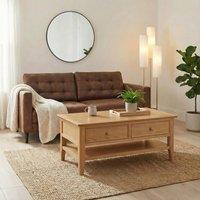 FurnitureboxUK Belle 2 Drawer Rectangular Solid Oak Wood Coffee Table in Light Brown