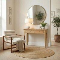 FurnitureboxUK Belle 2 Drawer Solid Oak Wood Console Table in Light Brown