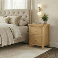 FurnitureboxUK Belle 2 Drawer Solid Oak Wood Slim Bedside Table in Light Brown