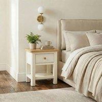 FurnitureboxUK Belle 1 Drawer Solid Oak Wood & Cream Bedside Table