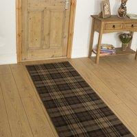 runrug Hallway Carpet Runner Rug - Soft & Comfy, 9mm - 'Tartan' in Brown | Size: 60 cm x 240 cm