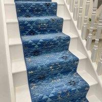runrug Stair Runner Carpet for Staircases - Soft & Comfy, 9mm - 'Andes' in Blue | Size: 60 cm x 690 cm