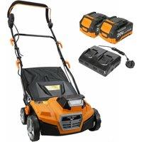 Lazy Tools Cordless 40V Grass Sweeper 380mm 5 Depth 50L Bag 2x4Ah Dual Charger in Orange