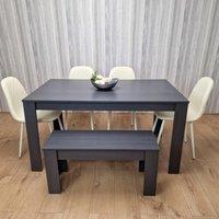 KOSY KOALA Grey Dining Table with 1 Bench & 4 Diamond-Pattern Cream Chairs in Dark Grey