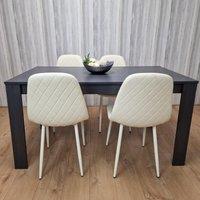 KOSY KOALA Grey Dining Table & 4 Cream Stitched Padded Chairs Kitchen Dining Table for 4 Dining Room Dining Set in Dark Grey