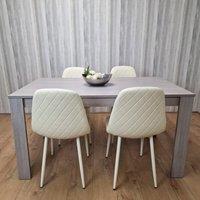 KOSY KOALA Dining Table Set with 4 Cream Stitched Padded Chairs Kitchen Dining Table for 4 Dining Room Dining Set in Mid Grey