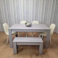 KOSY KOALA Dining Table Set In Grey, 4 Diamond-Pattern Cream Chairs, & 1 Bench. Kitchen Dining Table for 4 in Grey | Size: 140 cm x 80 cm