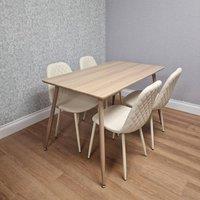 KOSY KOALA Dining Table Set with 4 Cream Faux Leather Chair Dining Room Furniture in Beige | Size: 120 cm x 70 cm