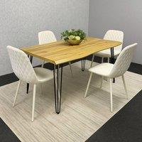 KOSY KOALA Modern Dining Table Set & 4 Cream Faux Leather Chairs in Brown