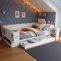 BTM Children's Multifunctional Bed with Drawers, Shelves & Storage in White | Size: Double